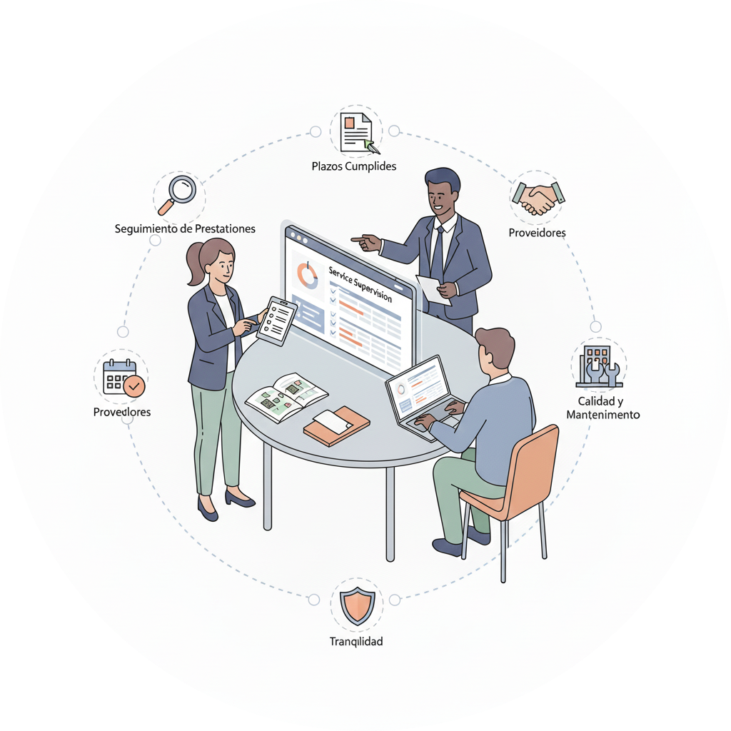 Supervisión y control de servicios en comunidades de propietarios con seguimiento de prestaciones y gestión de incidencias