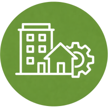 Icono de administración integral de comunidades en círculo verde