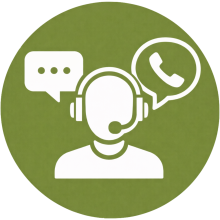 Icono de atención personalizada en círculo verde con dibujo blanco, representa comunicación directa y soporte a propietarios