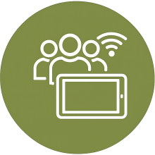 Icono de digitalización de la comunidad de propietarios con gestión online y documentación digital