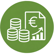 Icono de gestión económica y contable en círculo verde