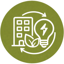 Icono de Gestión Energética Del Edificio en estilo vectorial color verde