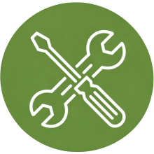 Icono de mantenimiento integral de la finca en círculo verde